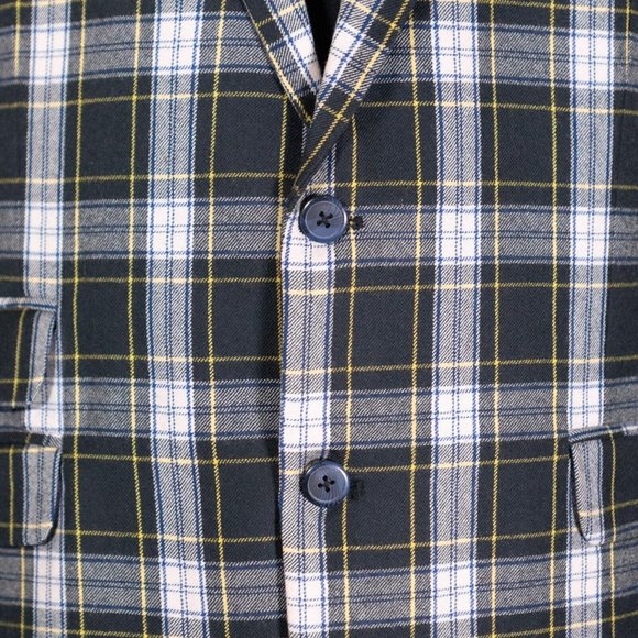 Mens Blazer Green Blue Yellow Plaid Check Formal Wool Suit Jacket Sport Coat 48R - Picture 5 of 8